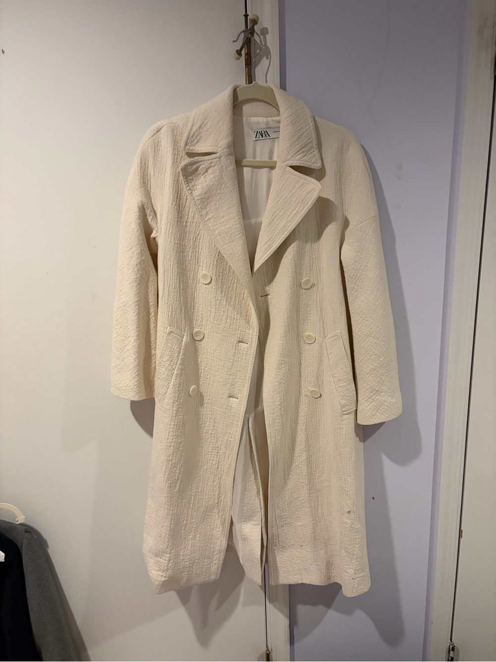 Zara Off-White Textured Double-Breasted Trench Coat